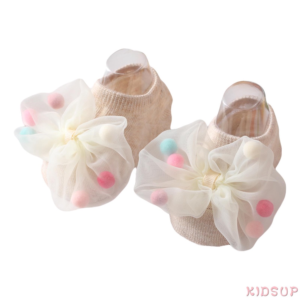 Tất ngắn chống trượt đính nơ lưới thời trang xuân thu cho bé gái