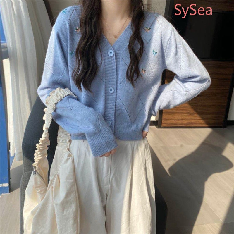 Plus Áo Sweater Cổ Chữ V Thêu Họa Tiết Phong Cách Retro Hàn Quốc Cho Nữ | BigBuy360 - bigbuy360.vn