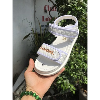 Giày Sandal Nữ Đi Học, Dép Sandal Nữ 2 quai thêu chữ C H A N E L,đế cao 3Cm cực êm,siêu nhẹ