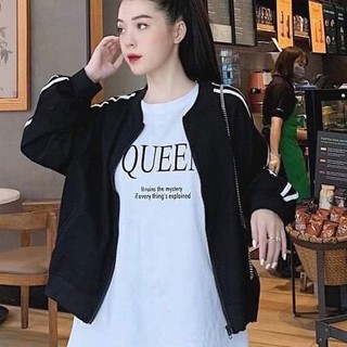 áo khoác bomber nữ 2 sọc màu đen