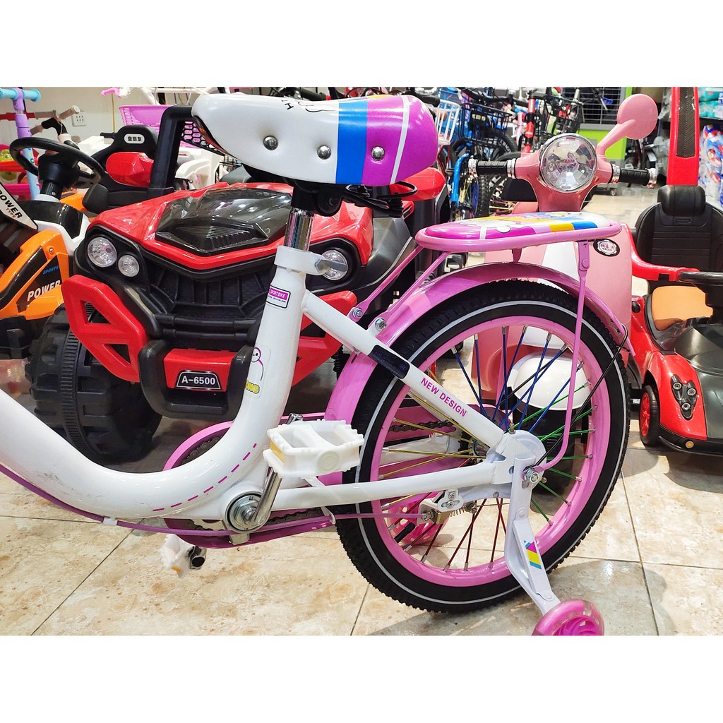 Xe đạp bé gái cao cấp bánh hơi chính hãng Fulong màu hồng họa tiết xinh xắn