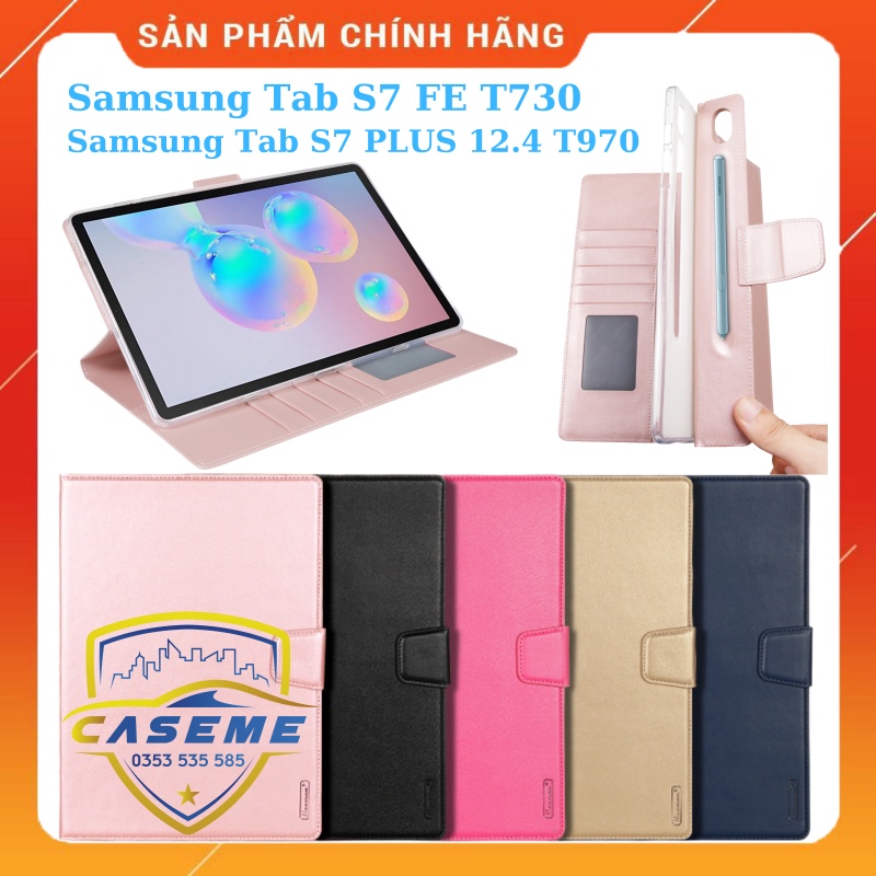 Bao da dành cho Samsung Tab S7 Plus 12.4 T970, Tab S7 FE T730 dạng ví có ngăn đựng thẻ, đựng tiền, quai gập