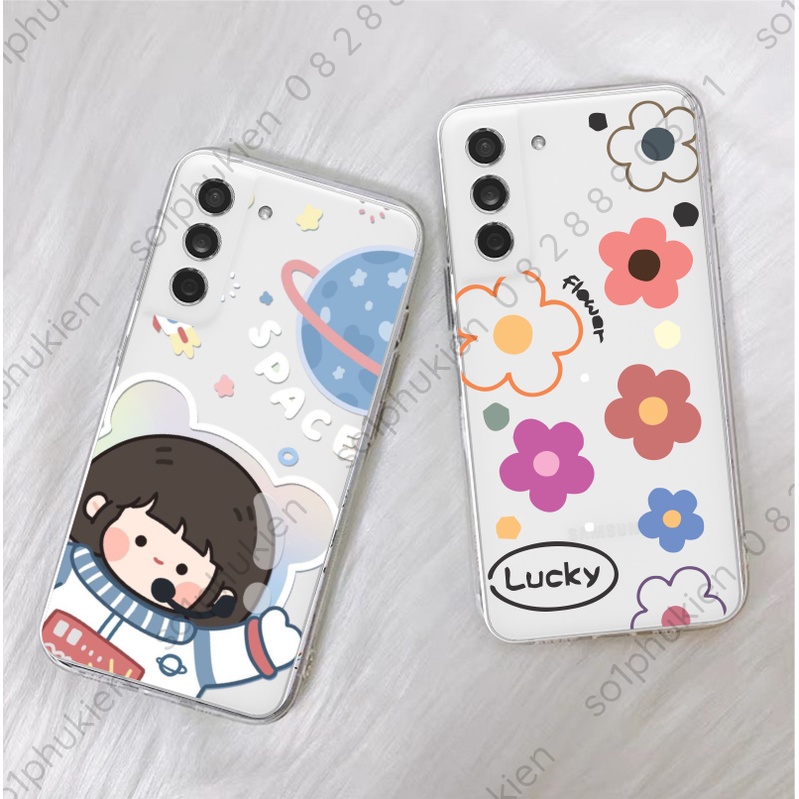 Ốp lưng Samsung S21 FE 5G, S21 5G, S21+ 5G dẻo trong in hình hoa dễ thương mẫu thiết kế mới