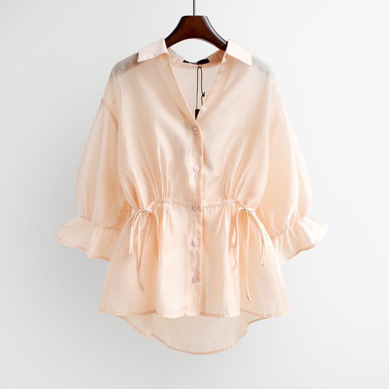 Áo Sơ Mi Chiffon Tay Ngắn Phong Cách Thời Trang Hàn Quốc 163241 Áo Sơ Mi Cardigan Cổ Chữ v Chiết Eo Phối Chân Váy Thời Trang Xinh Xắn