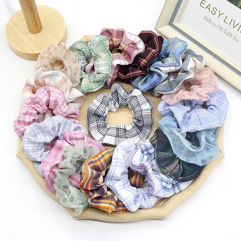 Dây Buộc Tóc Scrunchies Nữ Vải Caro phong cách Retro Hàn Quốc Dễ Thương