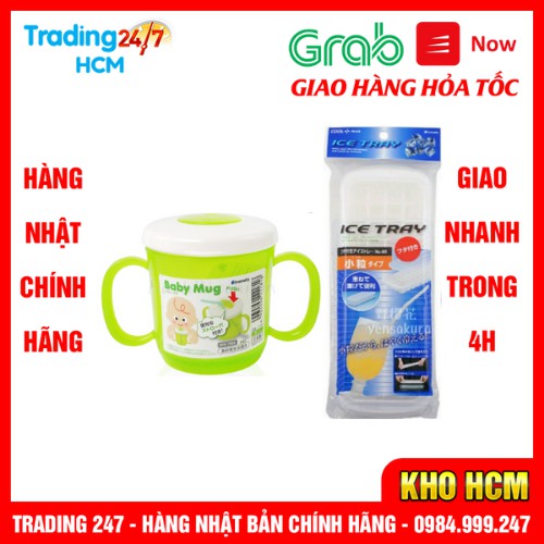Combo Cốc tập uông có tay cầm màu xanh lá cây và Khay đá 48 viên có nắp