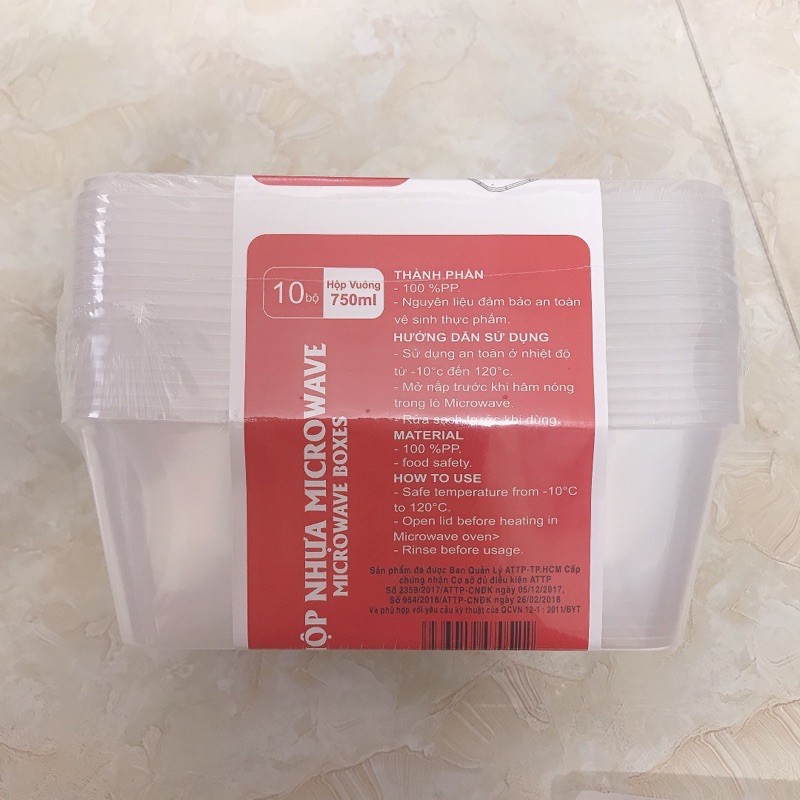 Hộp nhựa đựng thực phẩm có nắp lốc 10 cái