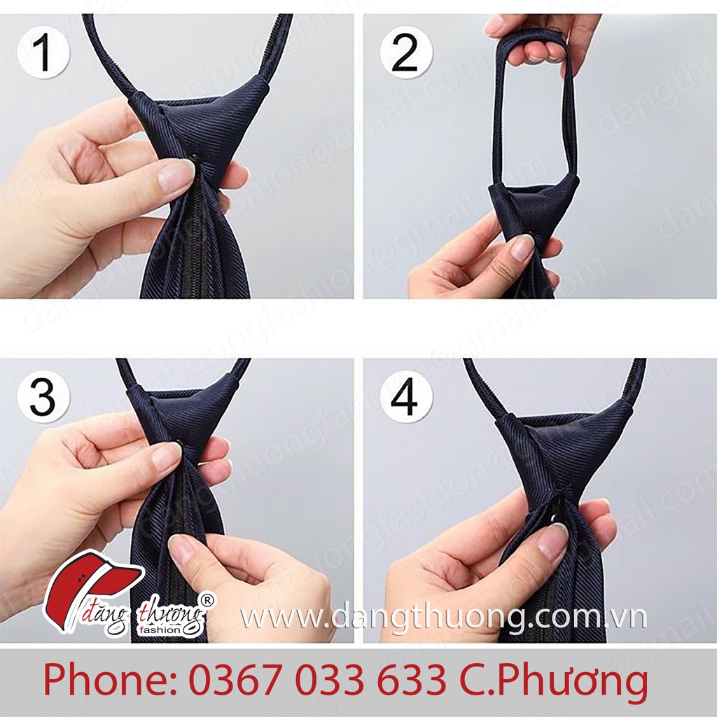 Cà vạt caravat thắt sẵn dây kéo màu xanh đen/ tím than cho nhân viên bảo vệ, văn phòng