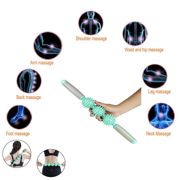 Thanh Lăn Massage Cơ Bắp 3 Bóng Roller Stick Tập Gym Yoga - Mã 1906-3