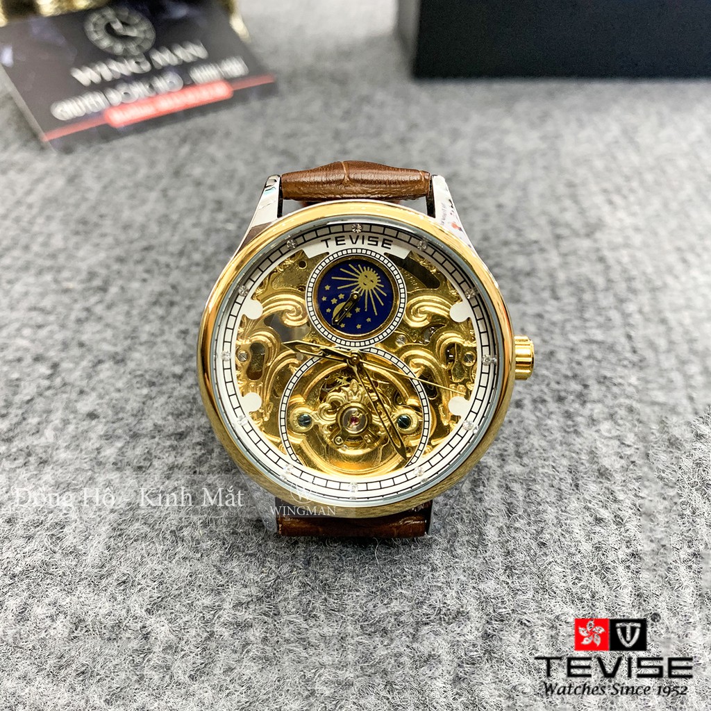 Đồng hồ cơ nam dây da cao cấp Tevise T820A-2 full box, mặt kính sapphire chống xước, chống nước, bảo hành 03 năm