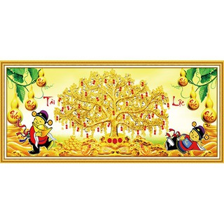 Tranh Đính Đá CÂY TIỀN TẤN TÀI TẤN LỘC. KT: 1m2 x 50cm