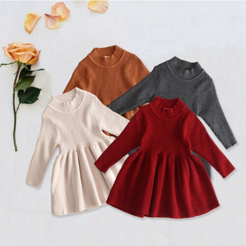 Đầm len tay dài màu trơn thời trang dành cho bé gái