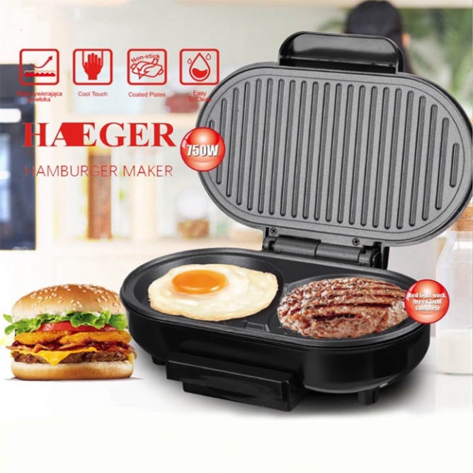 Máy nướng thịt chính hãng Haeger, ốp la trứng làm bánh mì hamburger