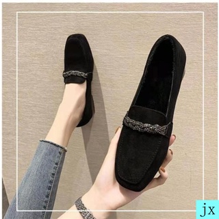 Giày da lộn gót dày mũi vuông thời trang cho nữ