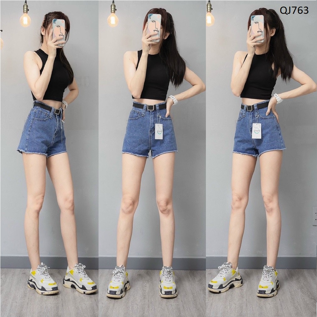Quần short jean nữ lưng cao trơn cơ bản QJ763