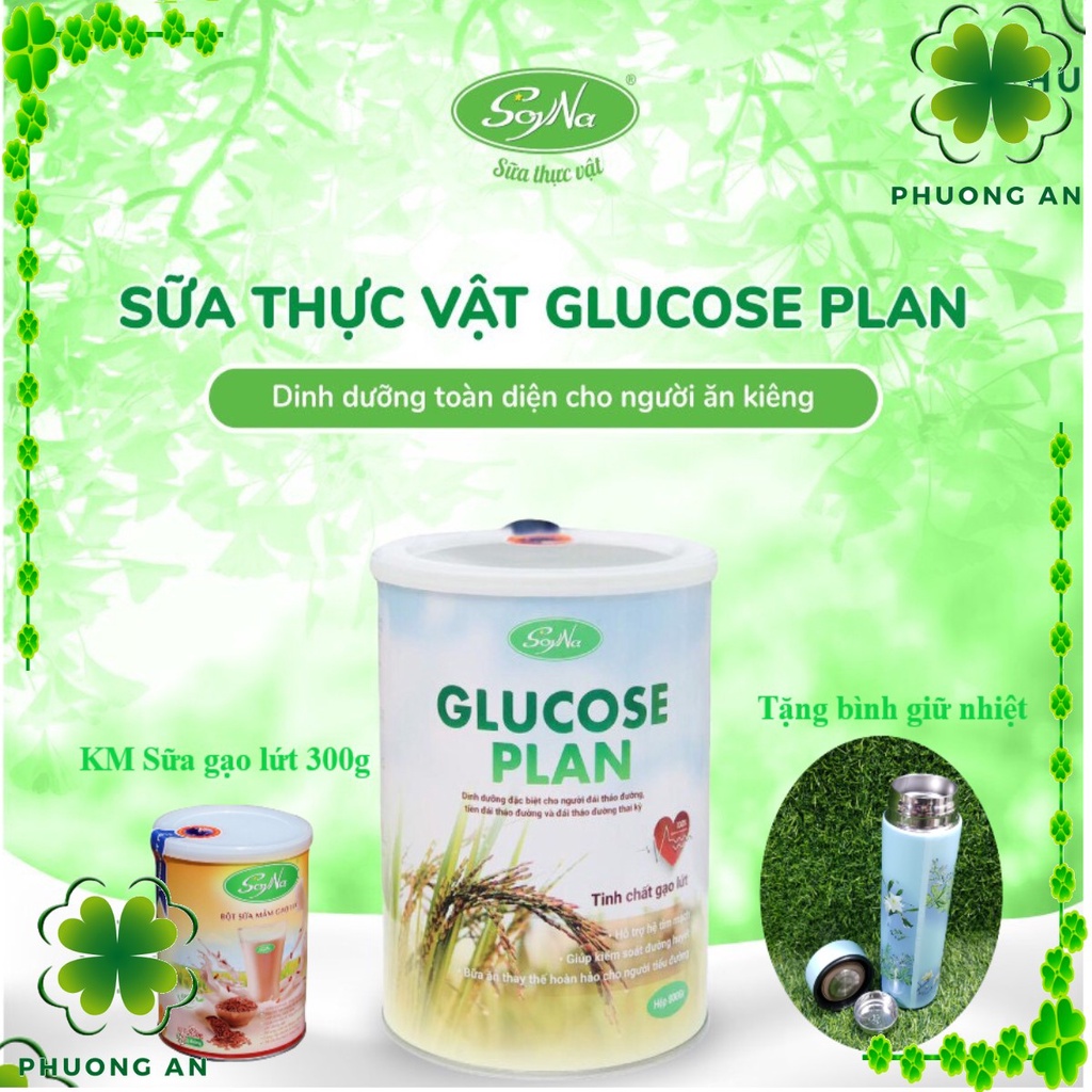 Sữa thực vật Glucose Plan SoyNa tinh chất Gạo Lứt, sữa hạt dinh dưỡng cho người tiểu đường, tim mạch hộp 800g + Quà tặng
