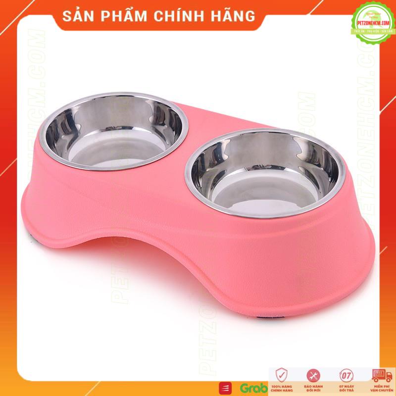 Chén ăn đôi cho chó mèo ⚜ FREESHIP ⚜ Bát ăn đôi khay nhựa - đế chống trượt - chén inox dễ vệ sinh