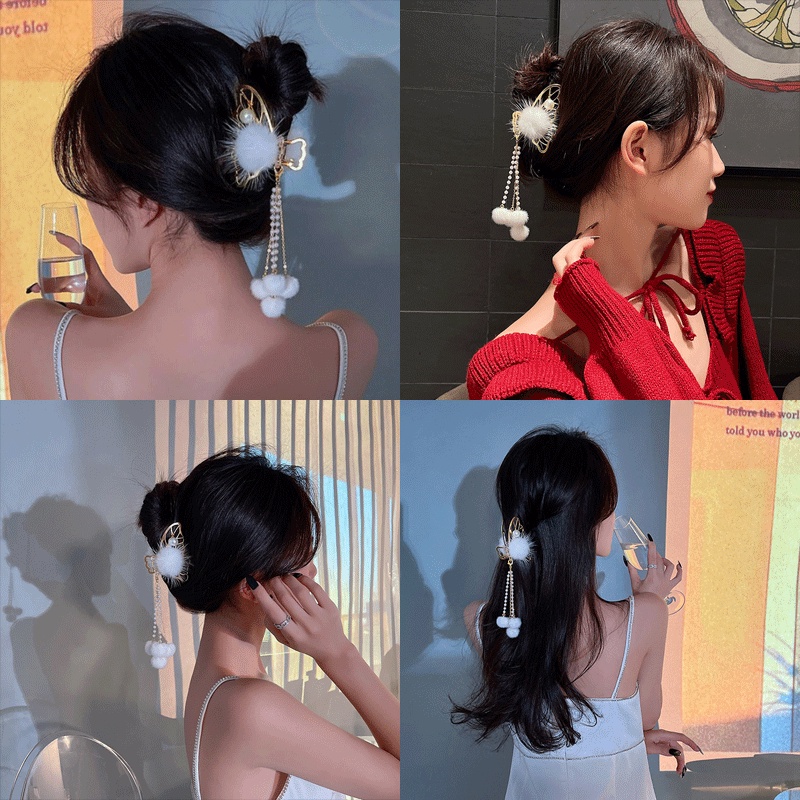 Kẹp Tóc Hình Bướm Phối Dây Tua Rua Xinh Xắn Dành Cho Nữ