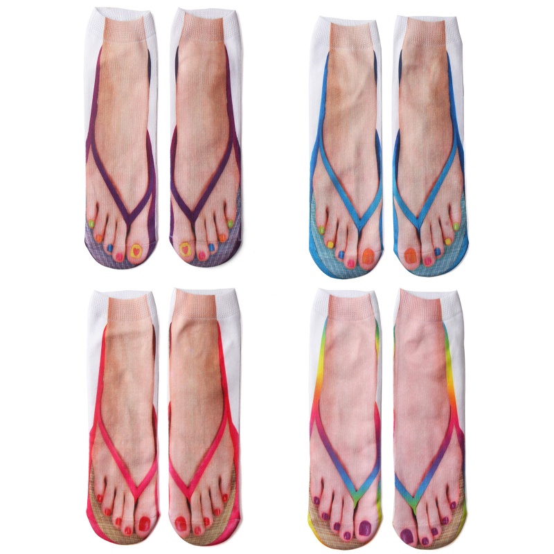 Vớ cotton cổ thấp in hình 3D vui nhộn phong cách sáng tạo cho nam và nữ