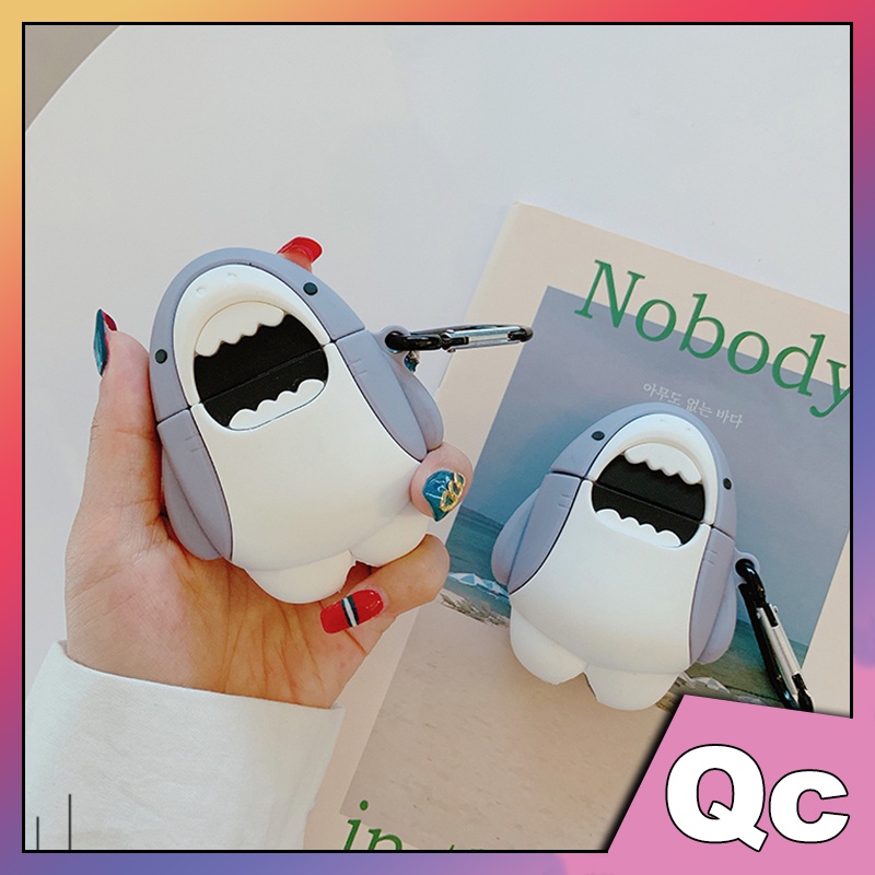 「Qc」Hình cá mập dễ thương cá tính thích hợp làm vỏ bảo vệ chống rơi airpods bằng silicon mềm ốp case airpod 2 ốp airpods 3 airpods 3 vỏ bảo vệ tai nghe airpods bảo vệ airpod pro ốp lưng airpods pro vỏ bảo vệ airpod ốp aipods