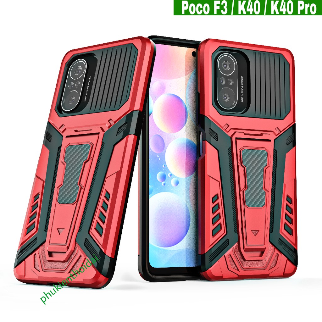 Ốp lưng Poco F3 / K40 / K40 Pro Iron Man Pro chống sốc giá đỡ xem phim cao cấp