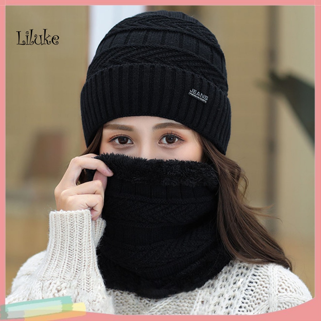Bộ 2 Mũ Beanie Kèm Khăn Choàng Cổ Giữ Ấm Thời Trang