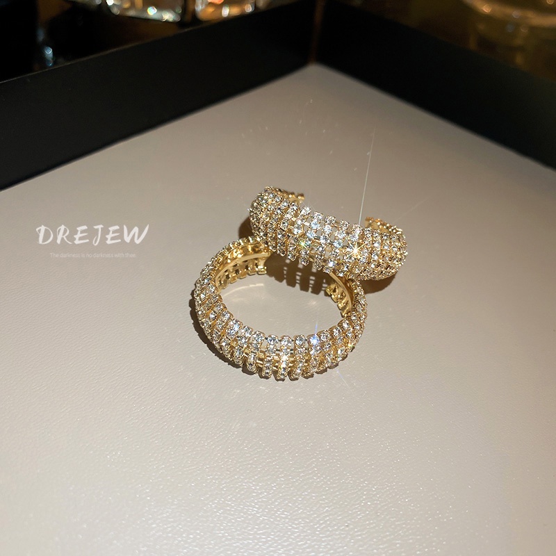 DREJEW Khuyên tai hình chữ C màu bạc đính kim cương phong cách Âu Mỹ thời trang