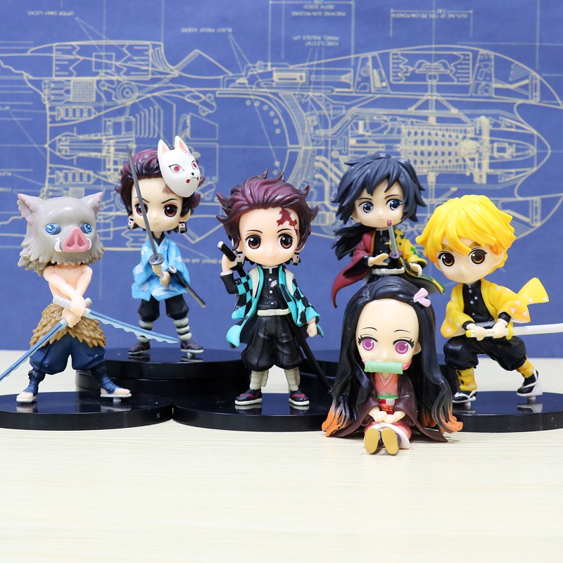 Set 6 mô hình nhân vật Anime Demon Slayer cao 5-9cm trang trí bàn học bàn làm việc