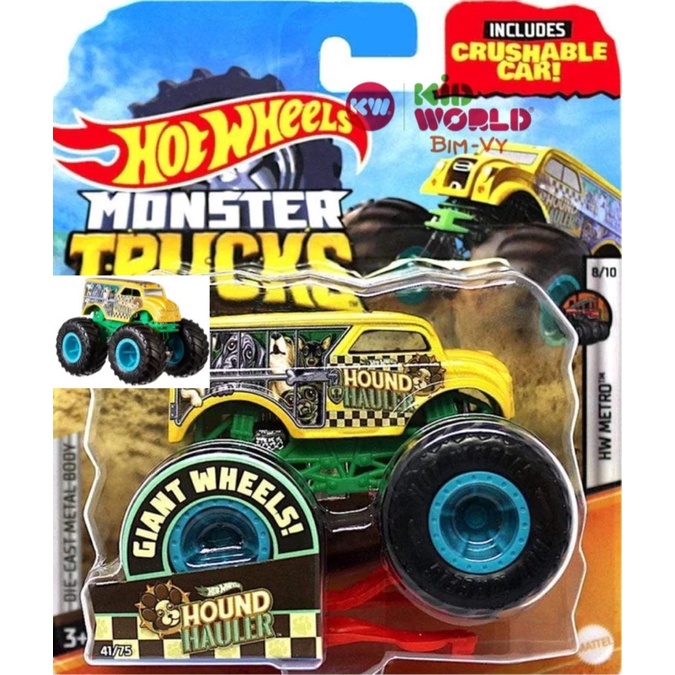 Xe mô hình Hot Wheels Monster Trucks Crushable Car Hound Hauler GJF28.