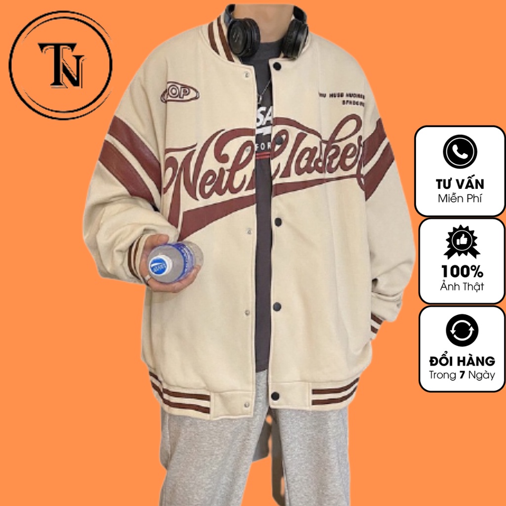 Bomber - TINOWEAR ,áo khoác Bóng Chày 2 Màu Form Rộng Unisex