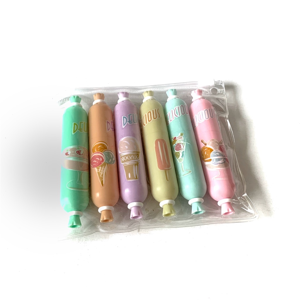 Bút dạ quang 6 màu highlight pastel, bút đánh dấu nhớ dòng cute nhiều màu marker dễ thương