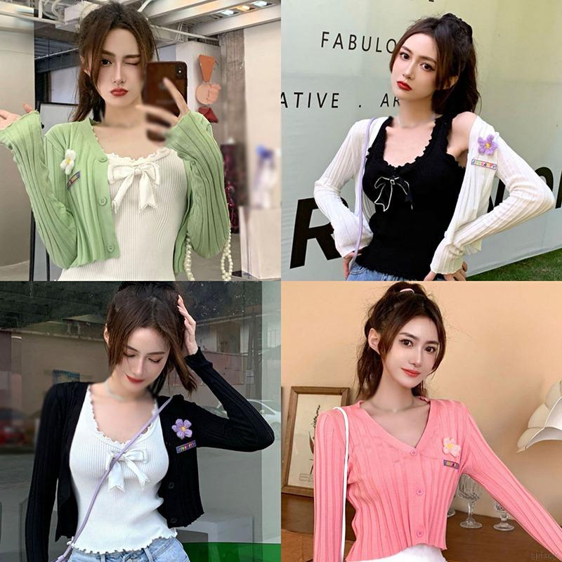 Áo cardigan dệt kim dài tay cổ chữ v màu sắc ngọt ngào thời trang hàn quốc dành cho nữ