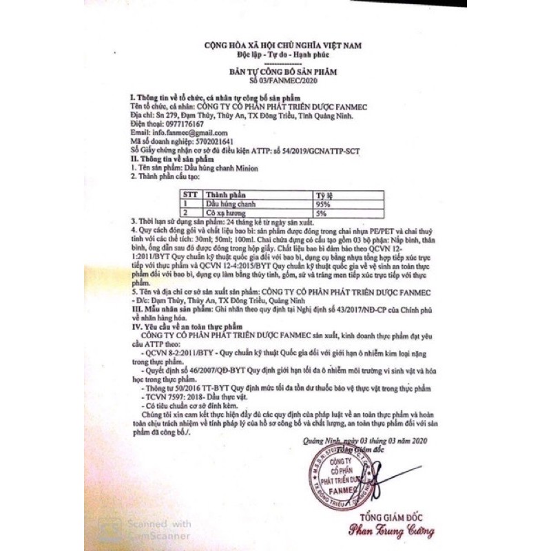 DẦU HÚNG CHANH MINION chính hãng