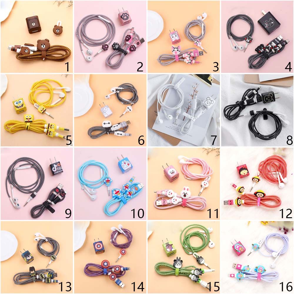 Set 5 dây quấn bảo vệ dây cáp sạc bằng silicon mẫu họa tiết hoạt hình