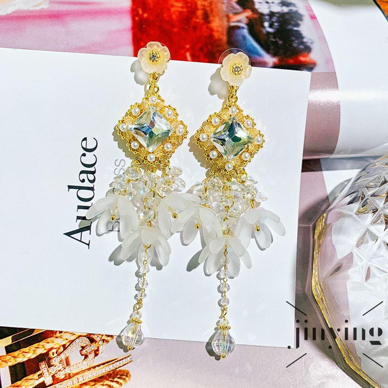 GETNOIVAS Korean Style Long Tassel Set Auger Earrings Flowers Eardrop Personality and Fashion Earrings for Women