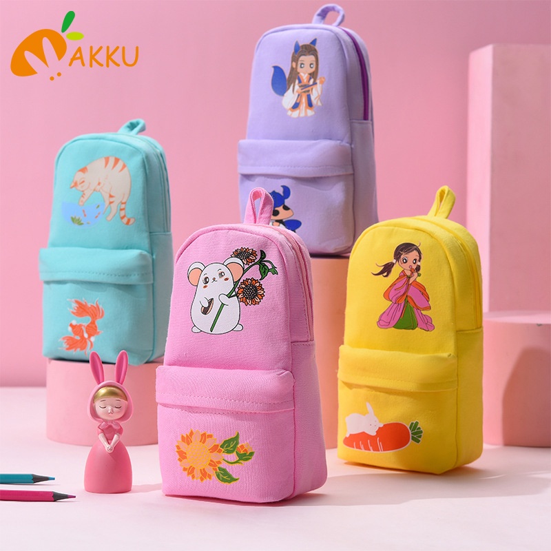 Túi Đựng Bút Chì Vải Canvas Cỡ Lớn In Họa Tiết Hoạt Hình AKKU Dễ Thương Cho Bé