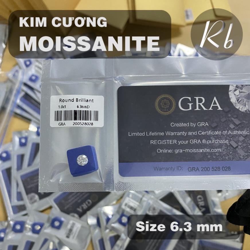 Kim Cương Nhân Tạo Moissanite 6.3mm, Nước D, Độ Sạch FL, Kiểm Định GRA, Tiêu Chuẩn U.S.A