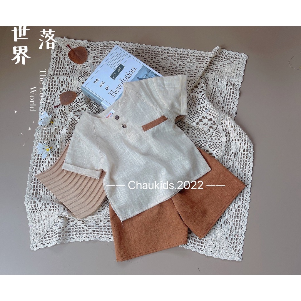 Bộ đũi cộc cổ tròn đơn giản bé trai