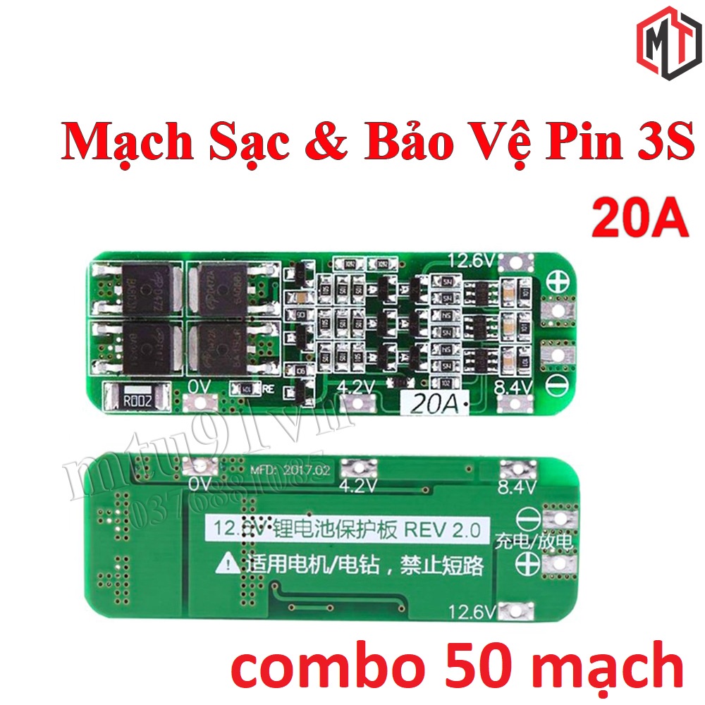 Combo 50 Mạch - 3S 12V-20A Sạc cân bằng và bảo vệ pin 18650