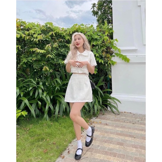 SET CROP BỐ DẠ TRẮNG TƯA LAI + CHÂN VÁY