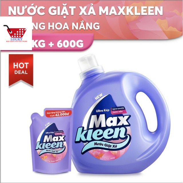 Can Nước giặt xả 2in1 Maxkleen 2,4kg Hương Hoa Nắng Tặng túi 600ml