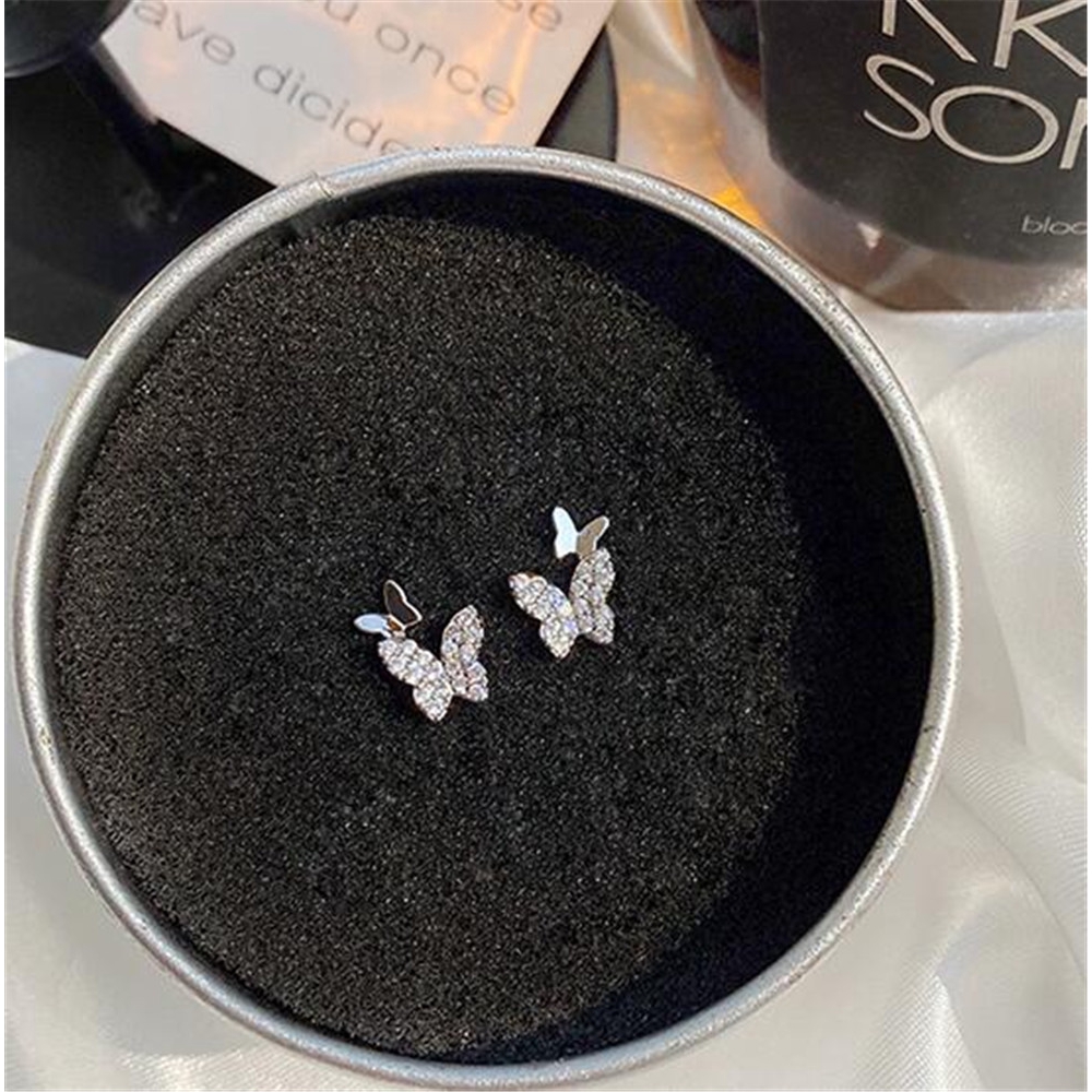 BUTTERFLY Đôi Khuyên Tai Hình Bướm Đính Kim Cương Giả Thời Trang Cho Nữ