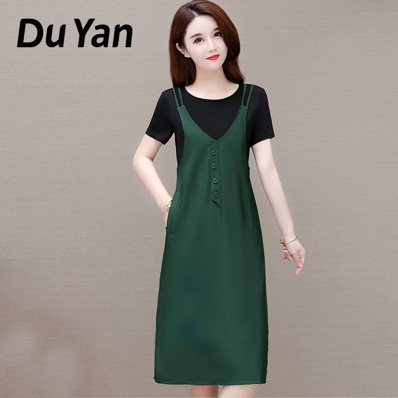 Set Áo Thun Ngắn Tay + Đầm Yếm Lửng Thời Trang Nữ Tính