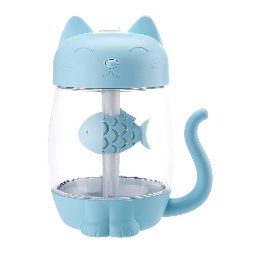 Máy phun sương tạo độ ẩm không khí MMULCK mini hình mèo hoạt hình nhiều màu có đèn ngủ và cổng sạc USB cho xe hơi