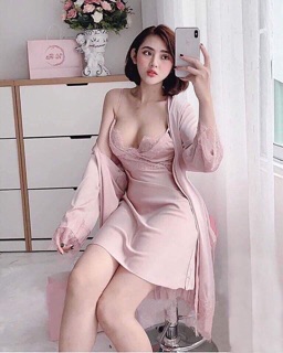 Set váy ngủ kèm áo choàng lụa satin cao cấp