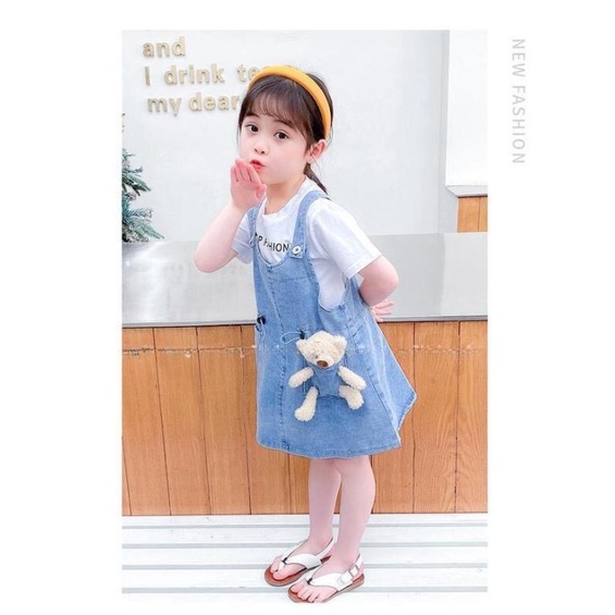 Đầm Yếm Jean Cho Bé Gái Mùa Hè Phong Cách Hàn Quốc Cực Xinh