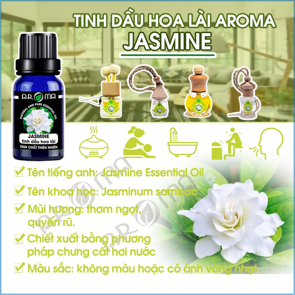 Combo 2 tinh dầu AROMA Sả chanh Lemongrass và Hoa Lài Jasmine, tinh dầu thơm phòng, thư giãn