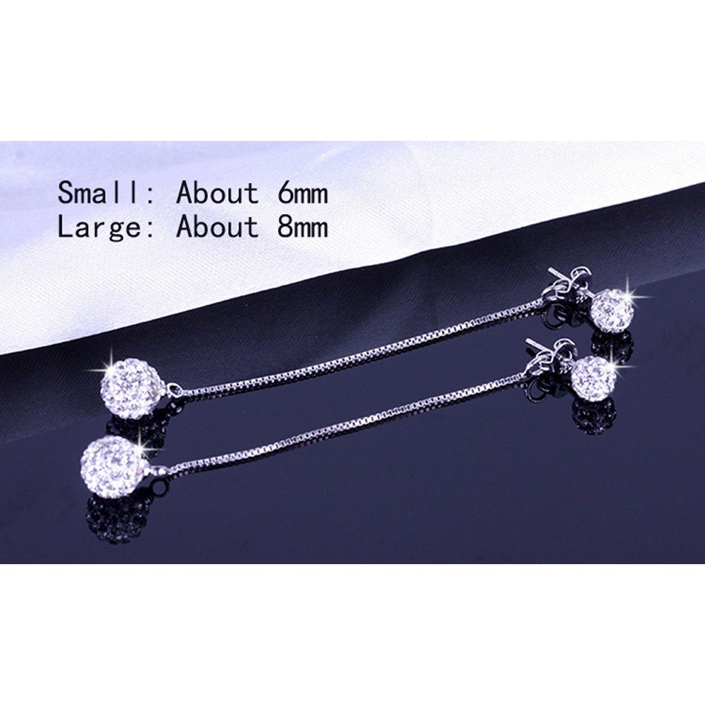 Bông tai mạ bạc 925 dạng tua rua dài đính đá thời trang