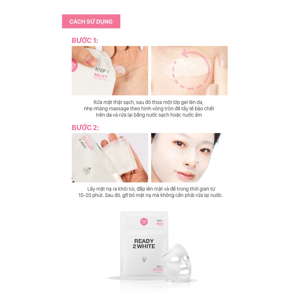 Mặt Nạ Sữa Trắng Da & Tẩy Tế Bào Chết 2in1 CATHY DOLL Ready 2 White Lightening Milky Mask Sheet 3.5ml+25g - Thái Lan | BigBuy360 - bigbuy360.vn