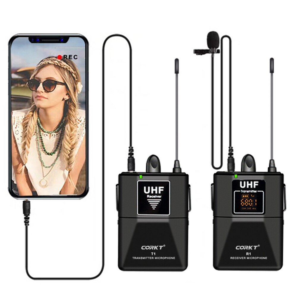 Micro cài áo không dây, sóng UHF, cự li hoạt động 50m, hoạt động liên tục 4h | CorkT T1 / CorkT T2